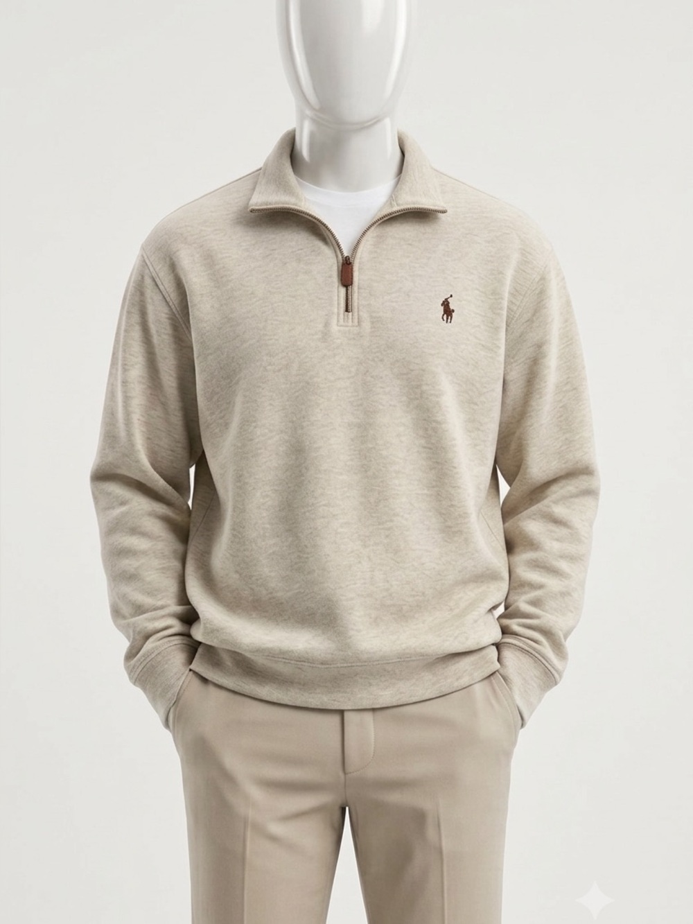 Polo Ralph Lauren Quarter Zip Sweatshirt Mens XXL Oatmeal Cream Beige Pullover